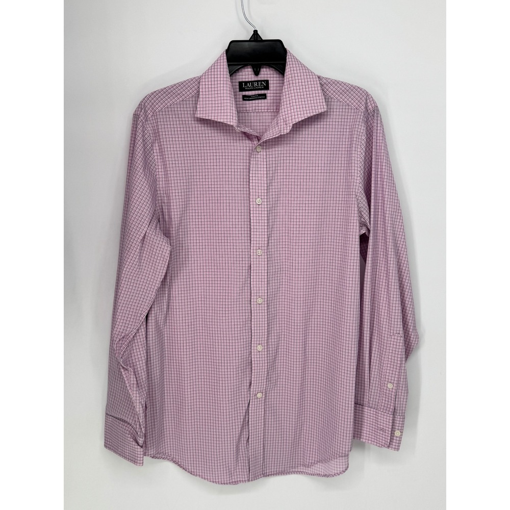 Lauren Ralph Lauren Dress Shirt Men 15.5 32/33 Pink Slim Fit Performance Stretch